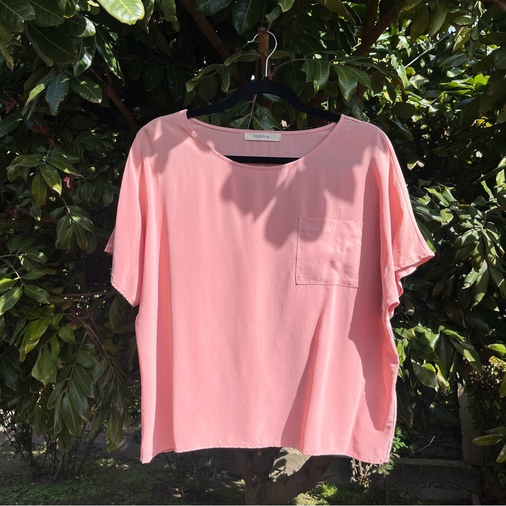 FILOSOFIA black‎ crew boat neck short sleeve boxy cropped blouse